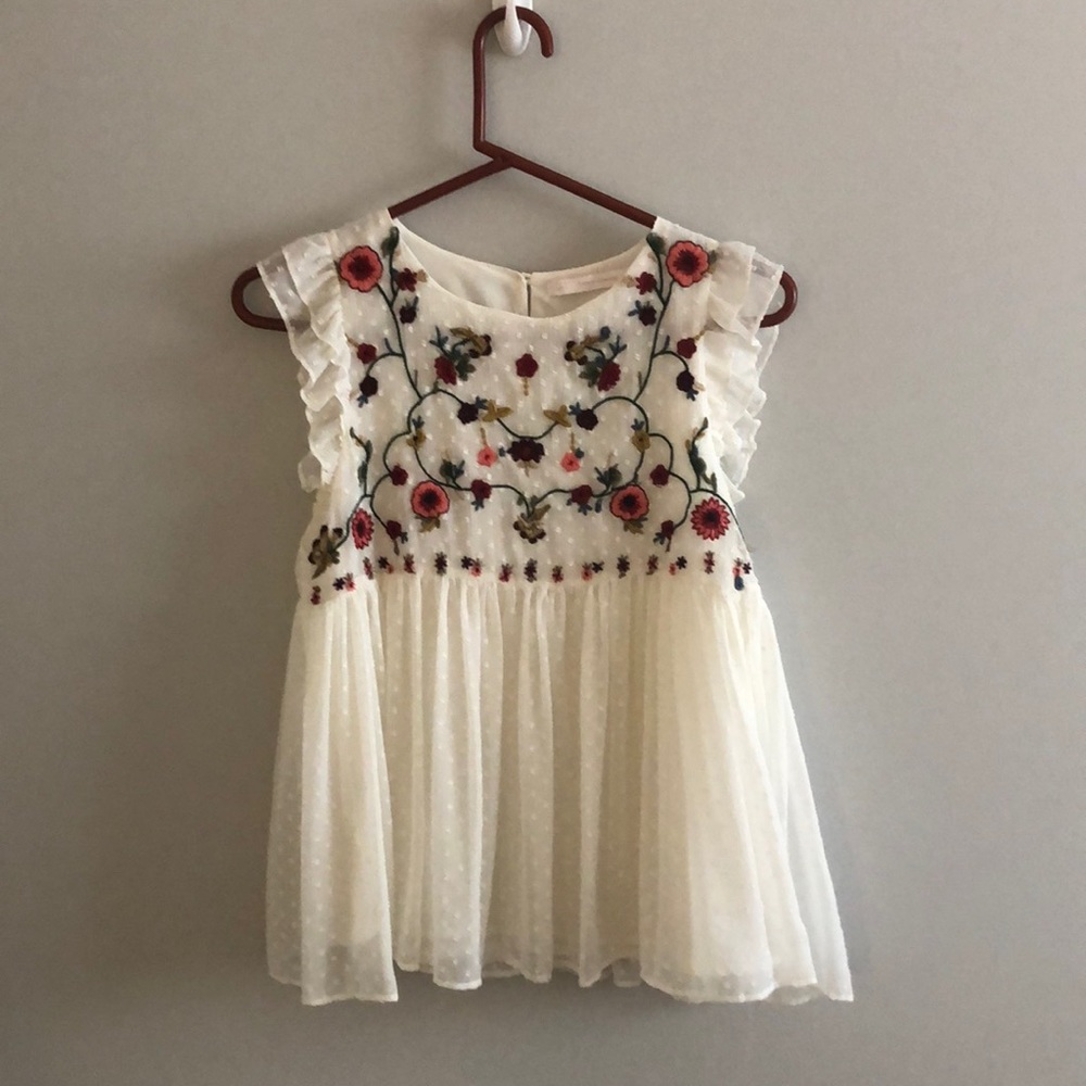 White Floral Embroidered Top